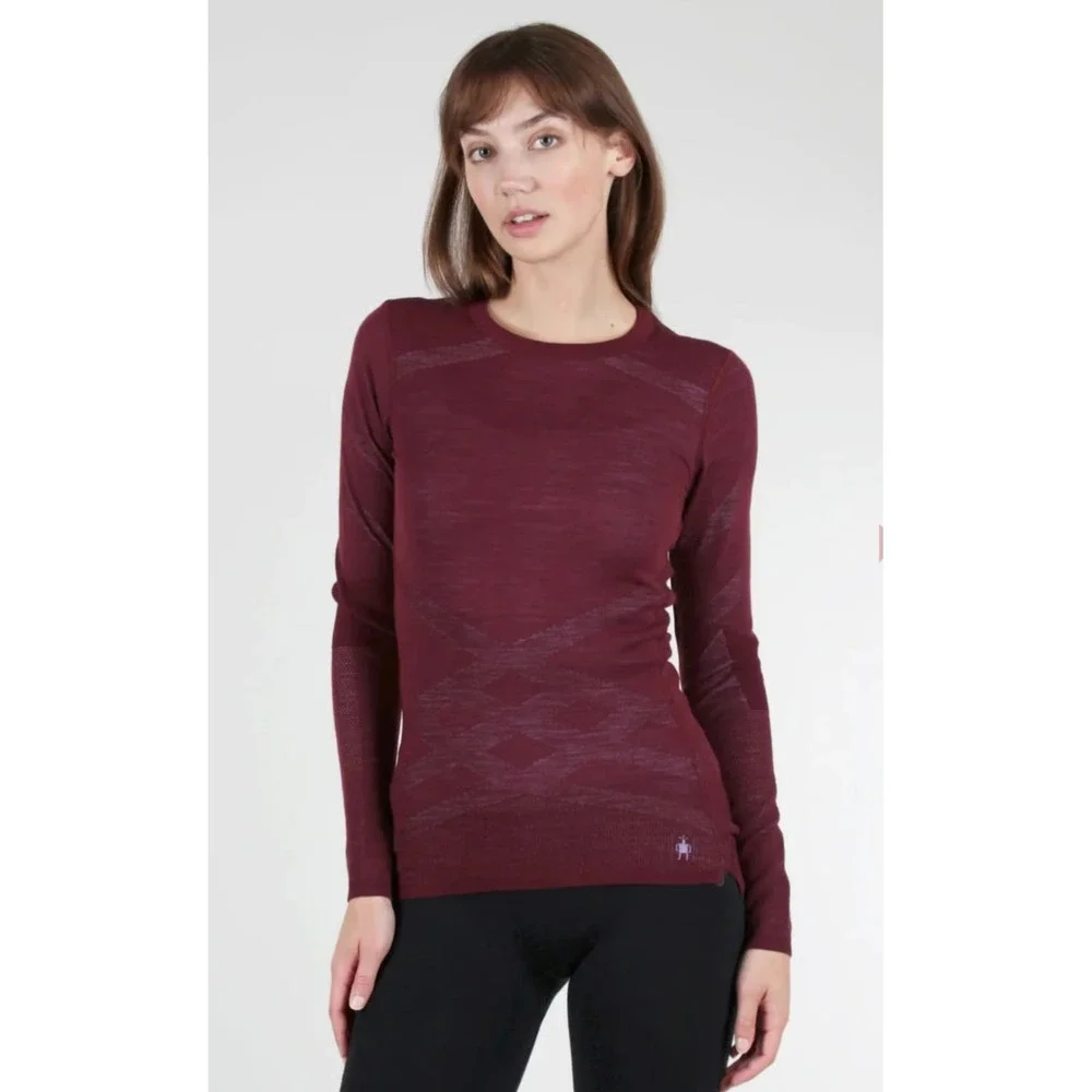 Smartwool Intraknit Merino 200 Base Layer Crew Top Size M Burgundy Long Sleeve - Picture 2 of 5